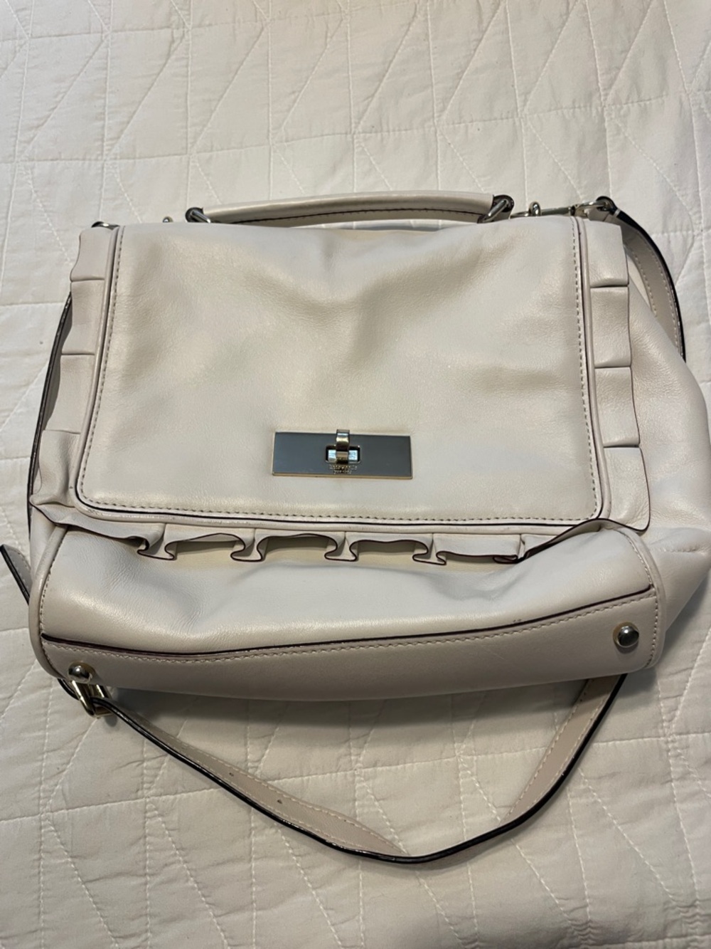 kate spade Cream Ruffle-Trim Top-Handle Satchel